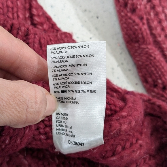 Anthropologie Ramona Cable-Knit Pullover Sweater Berry Alpaca Blend V-Neck XS - Picture 9 of 10